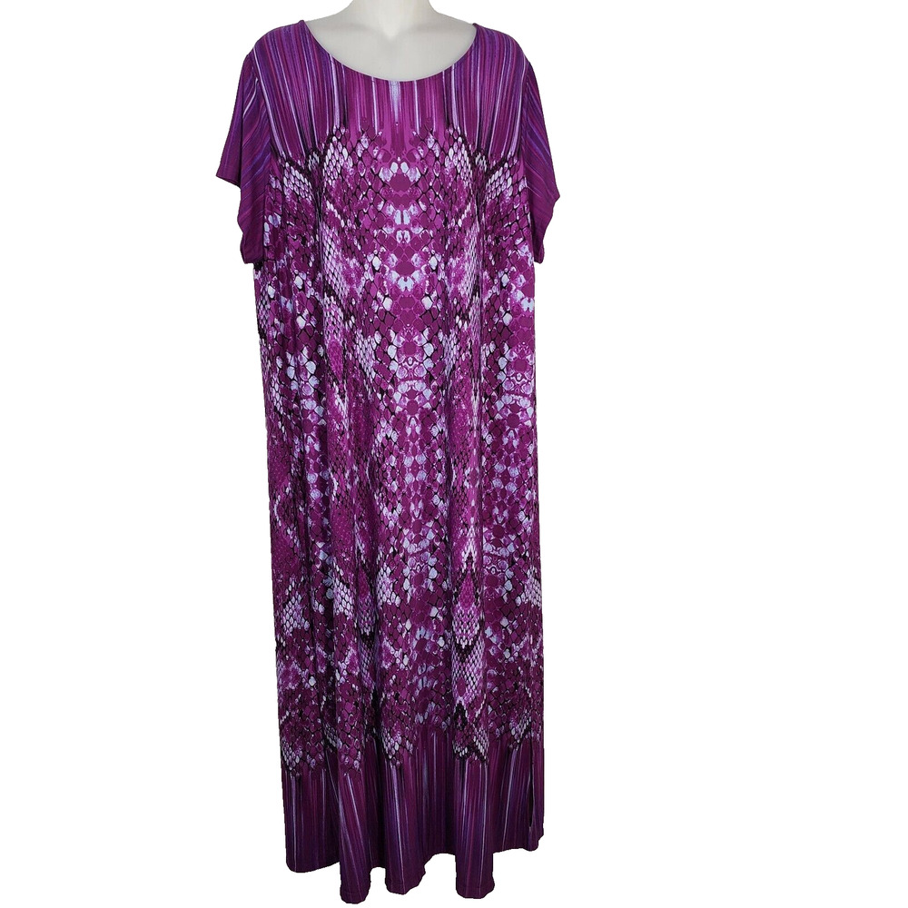 Bob Mackie Wearable Art Dress Size 2XP Petite Reptile Print Maxi Dress Purple